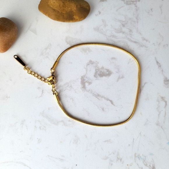 Gold color stainless steel anklets flat snake adjustable - Picture 4 of 6